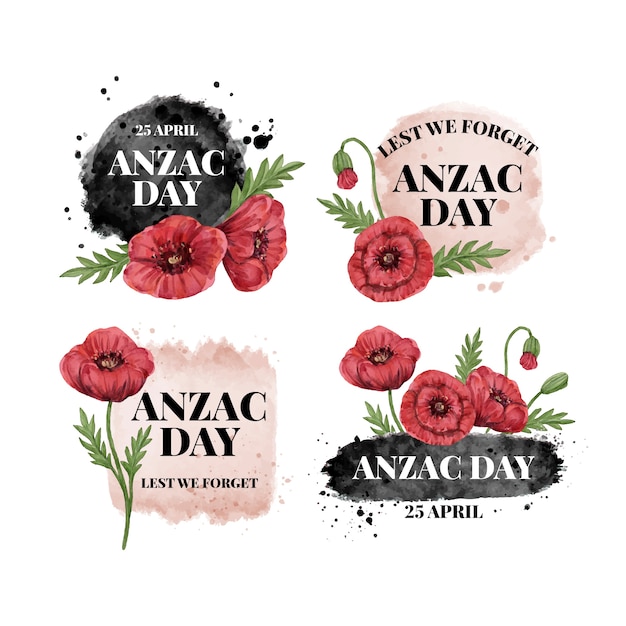 Kolekcja etykiet akwarelowych anzac day