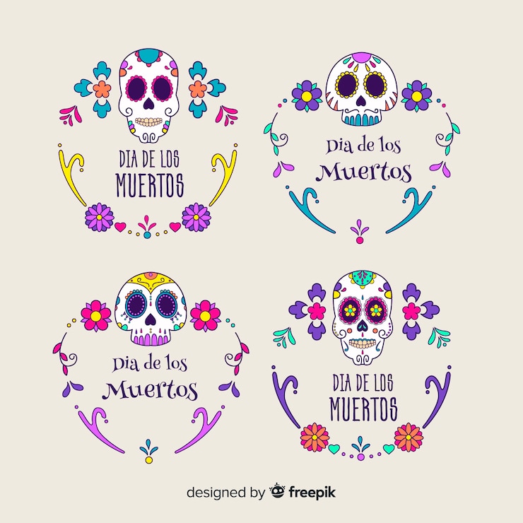 Bezpłatny plik Wektor kolekcja etykiet dia de muertos