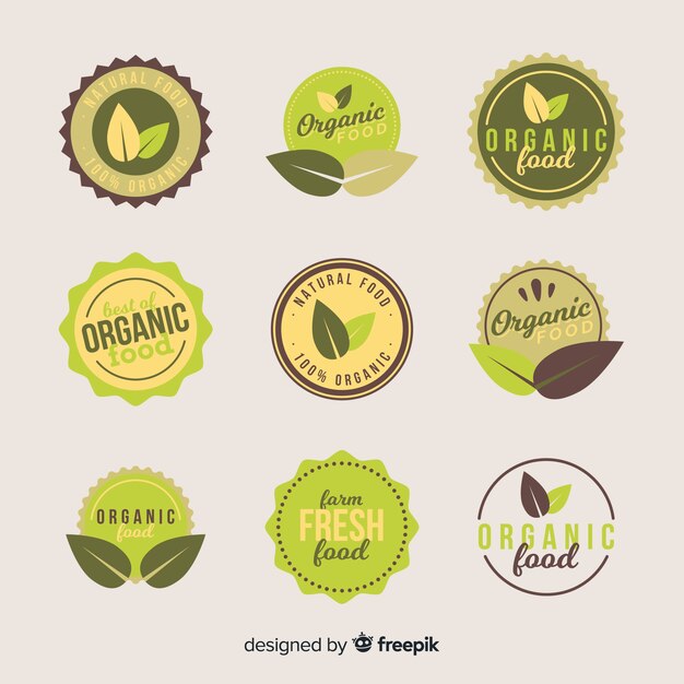 Kolekcja etykiet ekologicznej żywności płaskiej