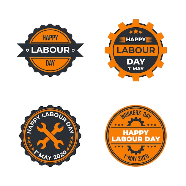Kolekcja Etykiet Na Dzień Pracy Płaska Konstrukcja