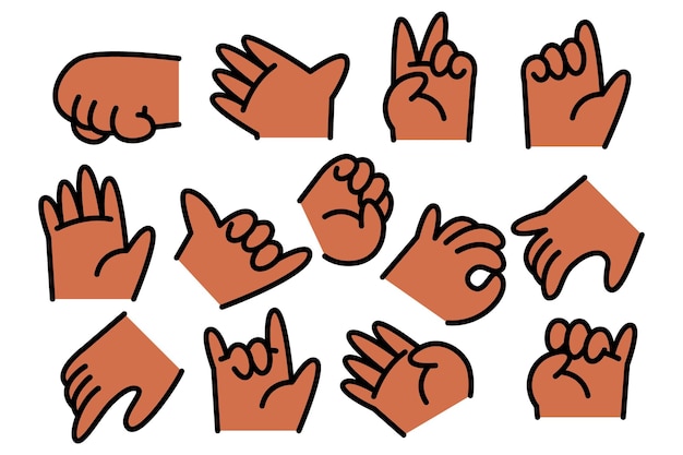 Bezpłatny wektor kolekcja gestów dłoni z kreskówek o ciemnym odcieniu skóry