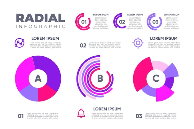 Bezpłatny wektor kolekcja gradientu radial infografikę