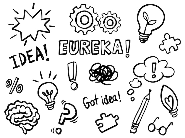 Bezpłatny wektor kolekcja hadrawn doodles o pomysłach myślenie i wiedza