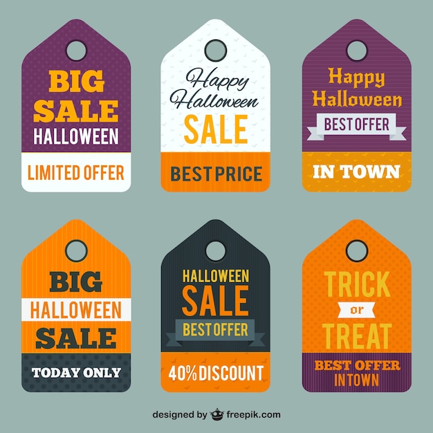 Bezpłatny wektor kolekcja halloween tagów sprzedaży
