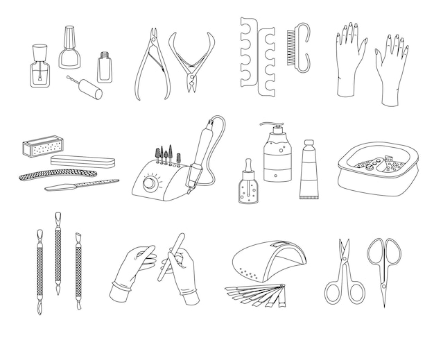 Bezpłatny wektor kolekcja ikon konturów manicure