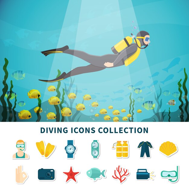 Kolekcja ikon nurkowania