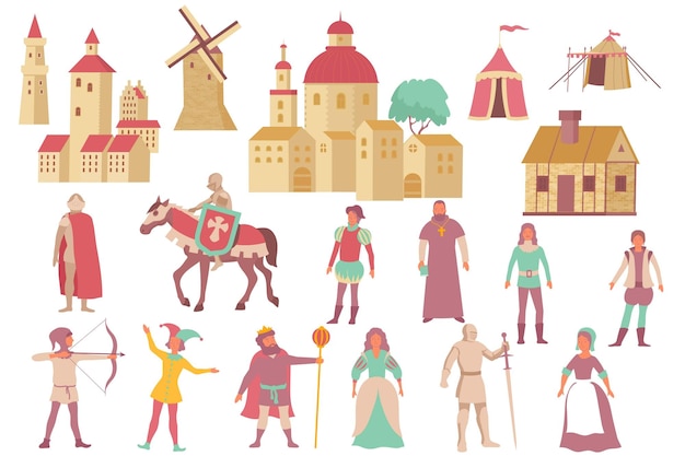 Bezpłatny wektor kolekcja ikon średniowiecznego królestwa