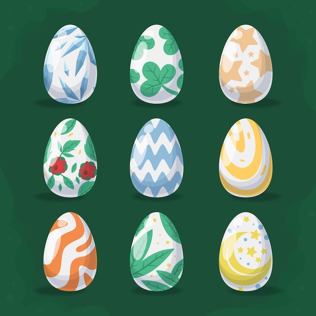 Kolekcja jajek wielkanocnych w płaskiej konstrukcji