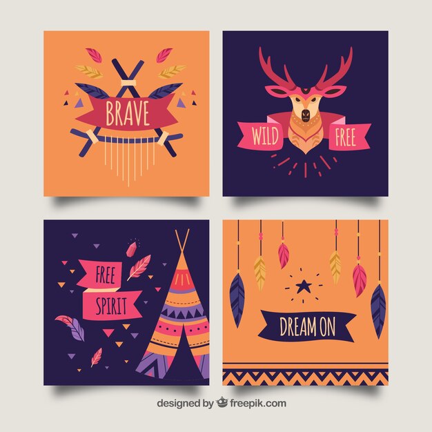 Kolekcja kart Boho w stylu hippie