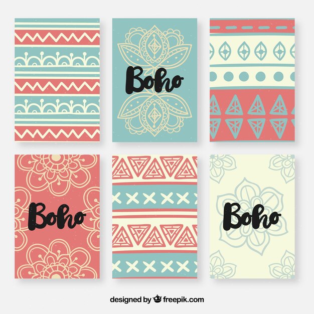 Kolekcja kart Boho w stylu wyciągnąć rękę