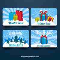 Bezpłatny wektor kolekcja kart kreatywnych zimowych sprzedaży