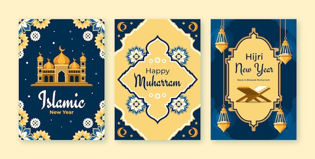 Bezpłatny wektor kolekcja kart okolicznościowych na obchody islamskiego nowego roku