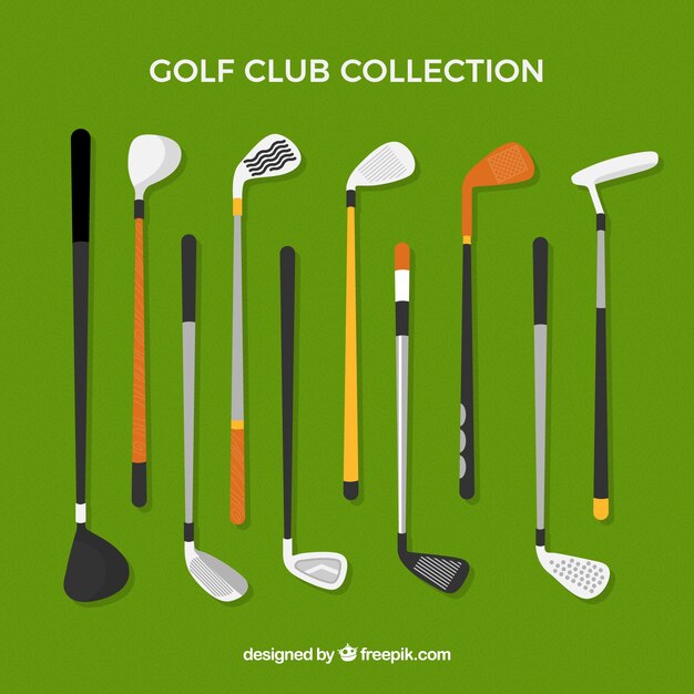 Kolekcja klubów golfowych w stylu płaski
