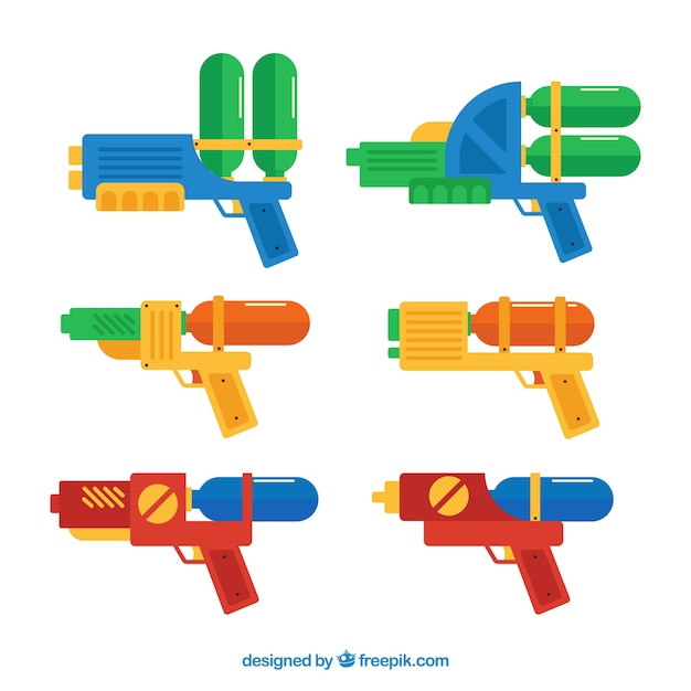 Kolekcja kolorowe pistolety wodne w stylu płaski