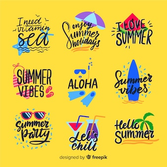 Kolekcja kolorowe ręcznie rysowane odznaka lato