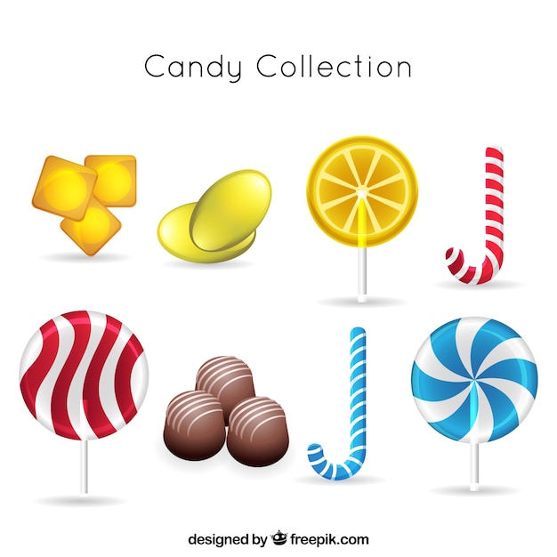 Bezpłatny wektor kolekcja kolorowych cukierków w realistycznym stylu