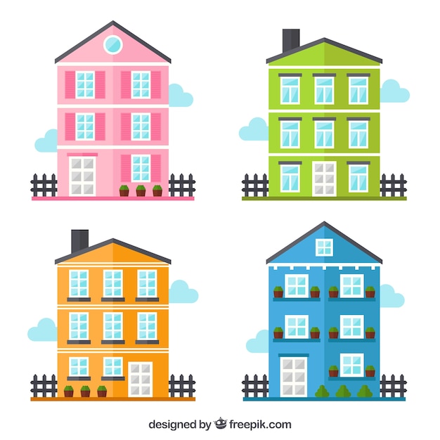 Bezpłatny wektor kolekcja kolorowych domów