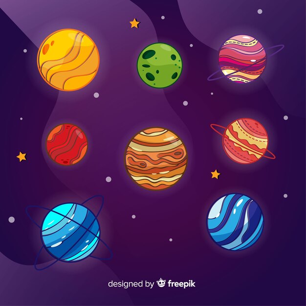 Kolekcja kolorowych płaskich planet
