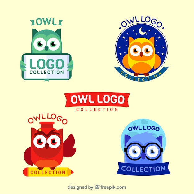 Bezpłatny wektor kolekcja kolorowych sowa logo