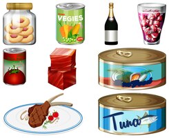 Kolekcja kreskówek różnych produktów spożywczych