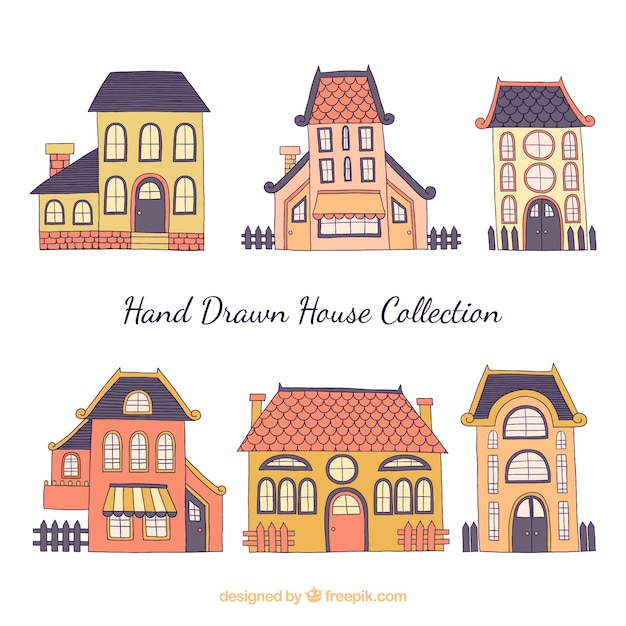 Bezpłatny wektor kolekcja ładne ręcznie rysowane domy