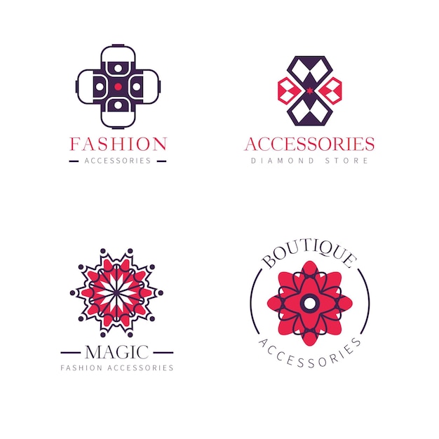 Bezpłatny wektor kolekcja logo akcesoriów mody o płaskiej konstrukcji