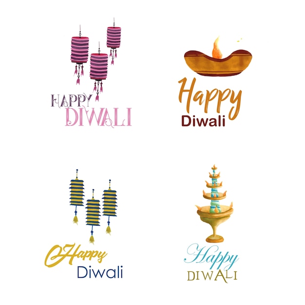 Bezpłatny wektor kolekcja logo akwarela diwali