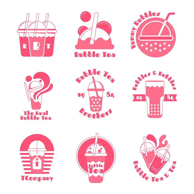 Bezpłatny wektor kolekcja logo bubble tea