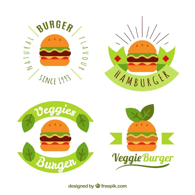 Bezpłatny wektor kolekcja logo burger z zielonym wzorem