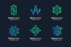 Bezpłatny wektor kolekcja logo elektroniki gradientowej