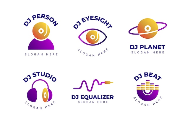 Bezpłatny wektor kolekcja logo gradientu dj
