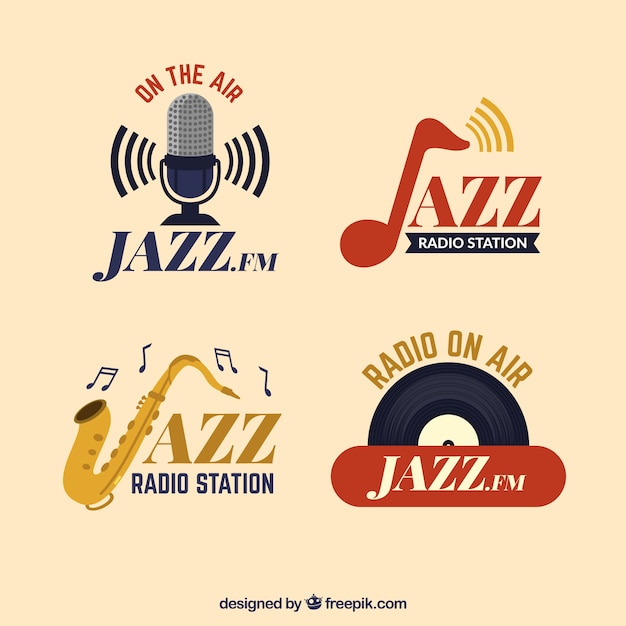 Bezpłatny wektor kolekcja logo jazz w stylu vintage