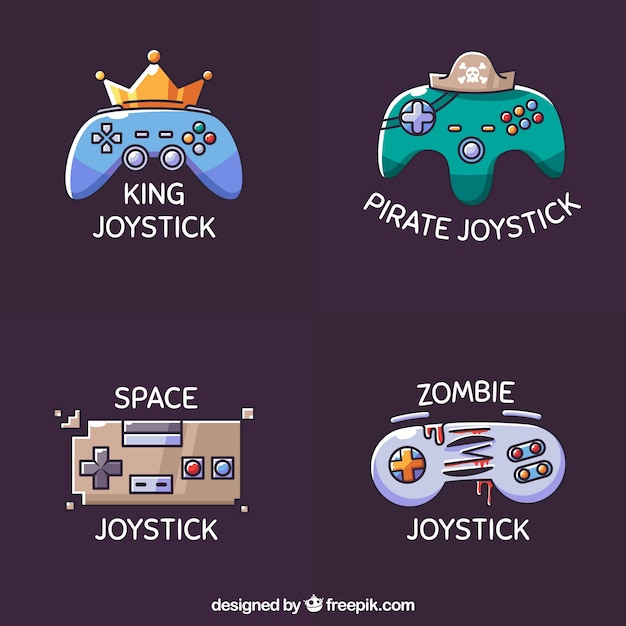 Bezpłatny wektor kolekcja logo joysticka o płaskiej konstrukcji