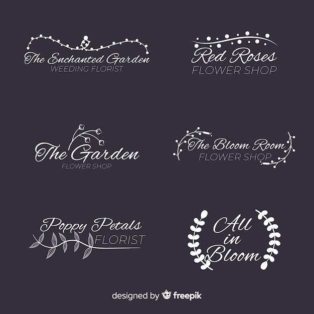 Bezpłatny wektor kolekcja logo kwiaciarni ślubnych