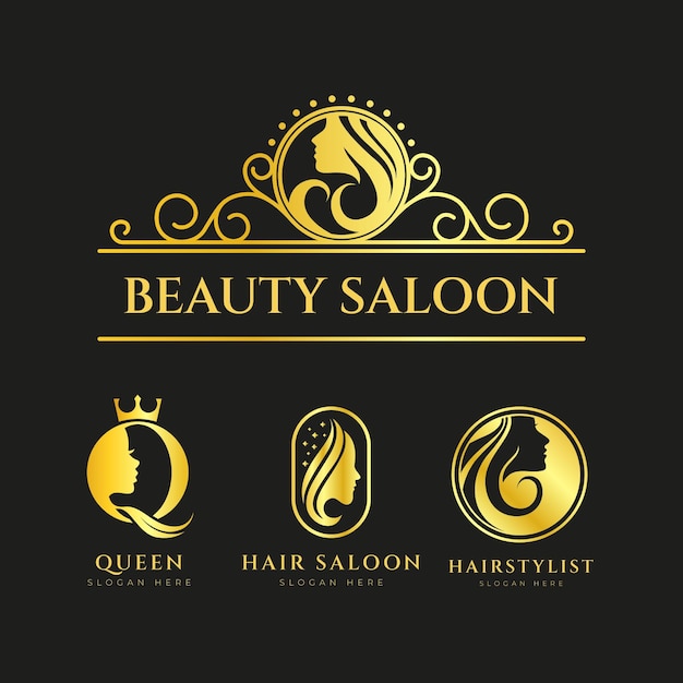Bezpłatny wektor kolekcja logo luksusowego salonu fryzjerskiego