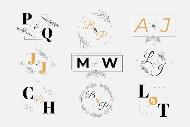 Bezpłatny wektor kolekcja logo monogram ślubu