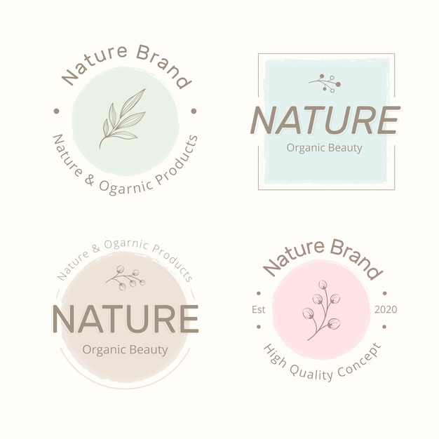 Bezpłatny wektor kolekcja logo naturalnego biznesu w minimalistycznym stylu