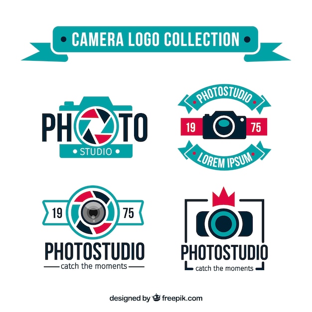 Bezpłatny wektor kolekcja logo niebieskiej kamery