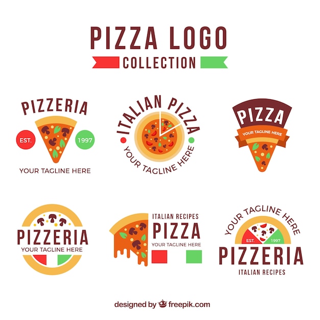 Kolekcja Logo Pizzy W Płaskim Stylu