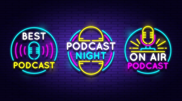 Bezpłatny wektor kolekcja logo podcastu neon