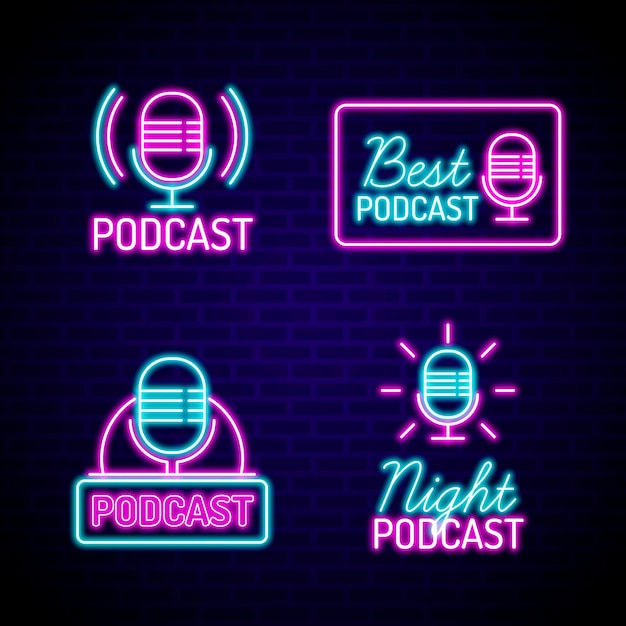 Bezpłatny wektor kolekcja logo podcastu neon