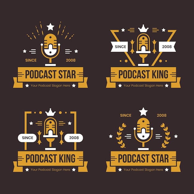 Bezpłatny wektor kolekcja logo podcastu w stylu vintage
