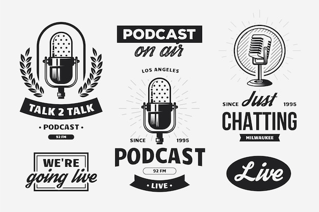 Kolekcja logo podcastu w stylu vintage