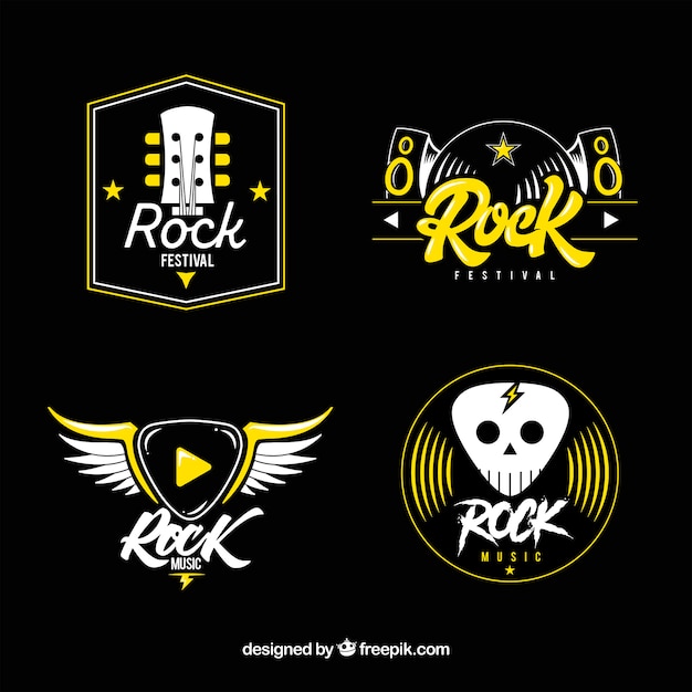 Bezpłatny wektor kolekcja logo rock z płaskim wzorem