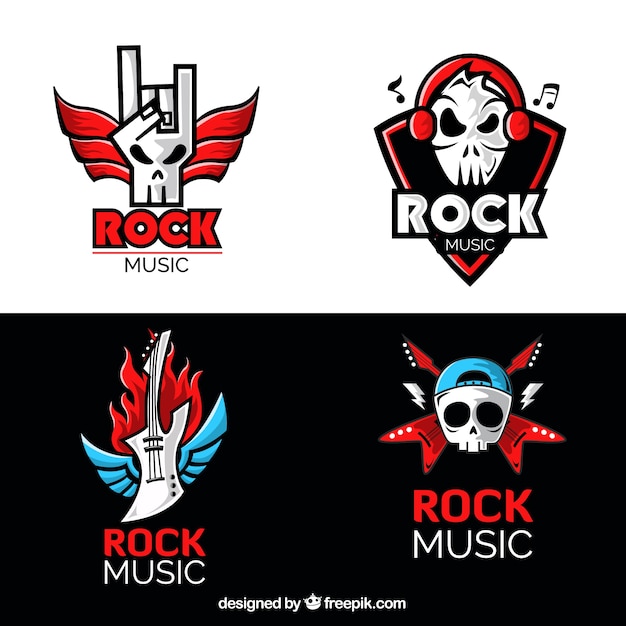 Bezpłatny wektor kolekcja logo rock z płaskim wzorem