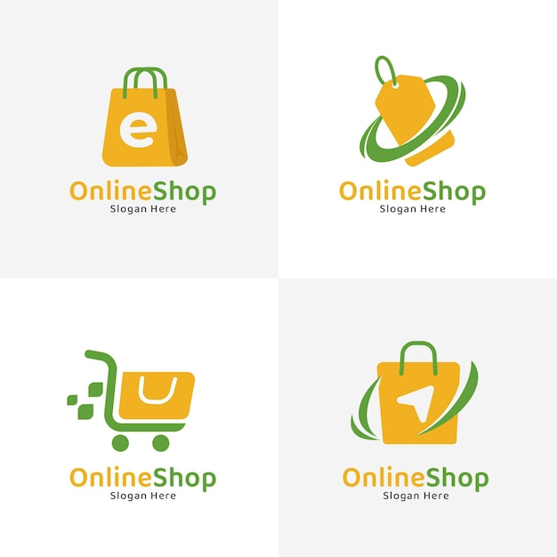 Bezpłatny wektor kolekcja logo sklepu internetowego o płaskiej konstrukcji