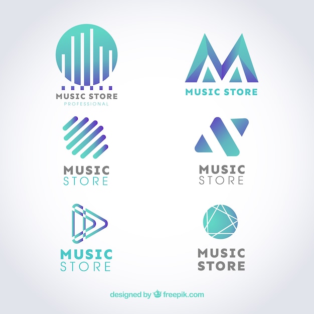 Bezpłatny wektor kolekcja logo sklepu muzycznego o płaskiej konstrukcji