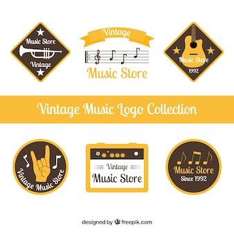 Kolekcja logo sklepu muzycznego w stylu vintage