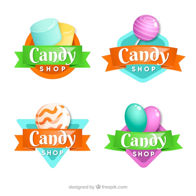 Bezpłatny wektor kolekcja logo sklepu ze słodyczami dla firm