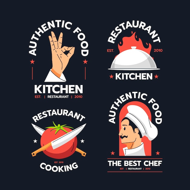Bezpłatny wektor kolekcja logo szefa kuchni w płaskiej konstrukcji